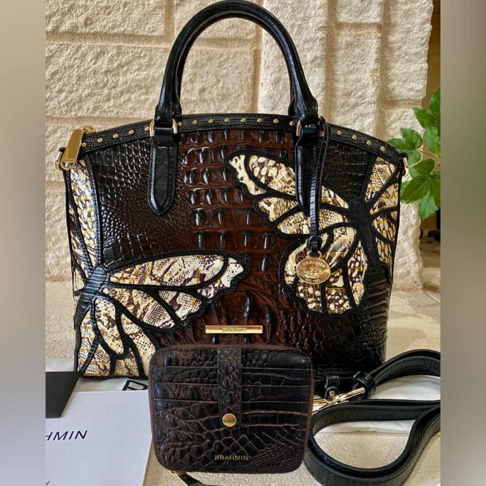🤎STUNNING Brahmin COCOA GALA Duxbury Satchel and Travel Wallet Set